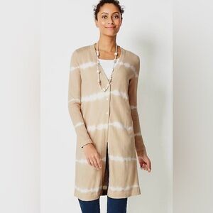 NWT J. Jill Pure Jill Tie Dye Stripes Cardigan Duster Dark Oatmeal size Large